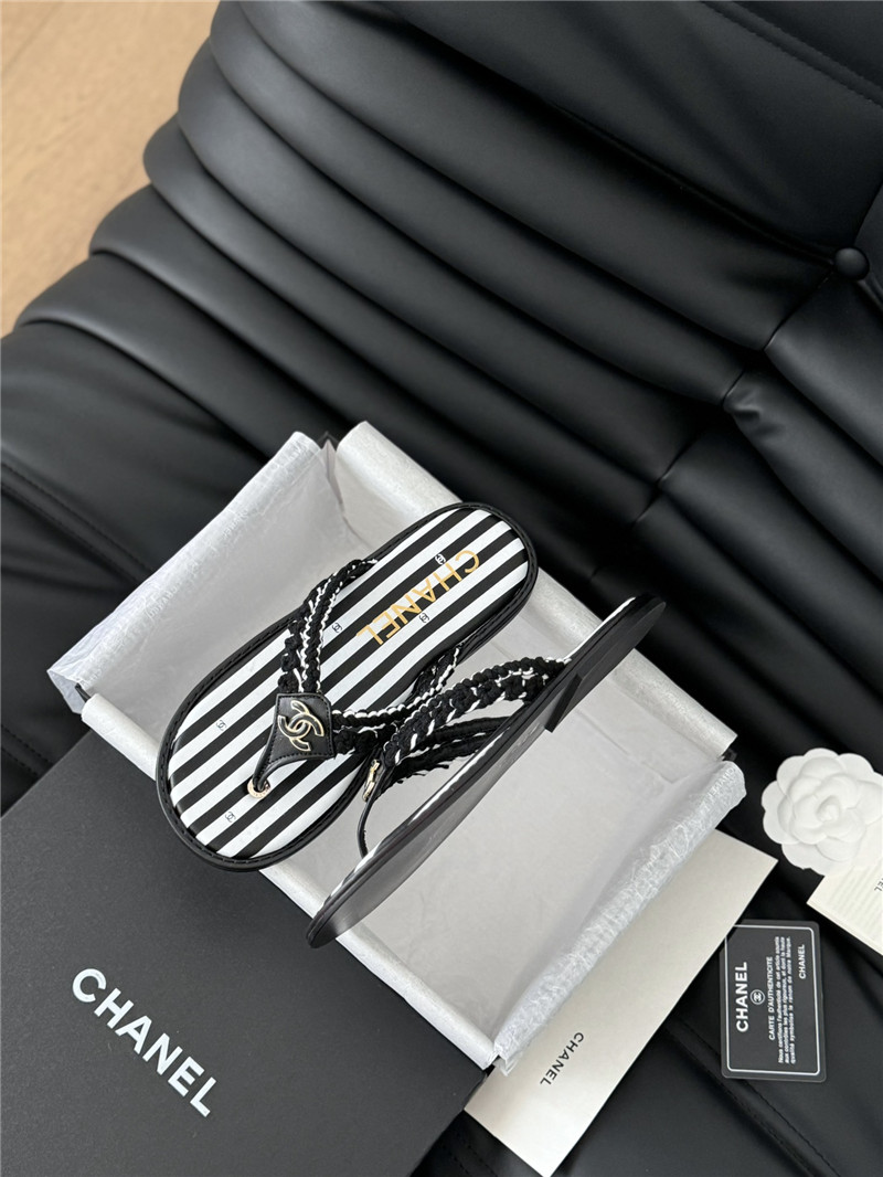 Ch**el crochet thong flip-flops black and white stripe