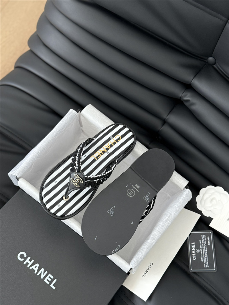 Ch**el crochet thong flip-flops black and white stripe