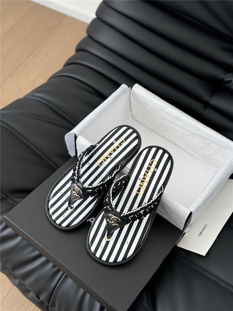 Ch**el crochet thong flip-flops black and white stripe