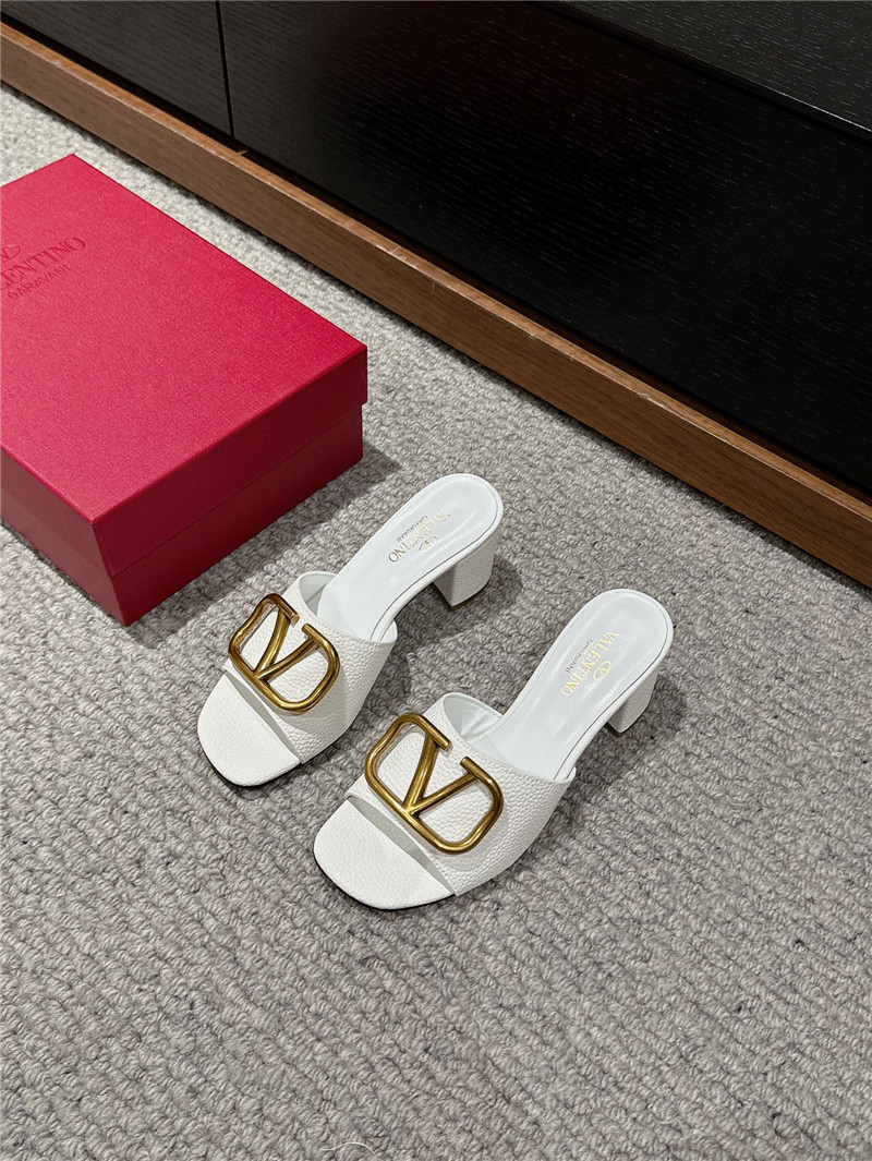 Va1e*ntin0 vlogo signature white leather slide sandals 60mm