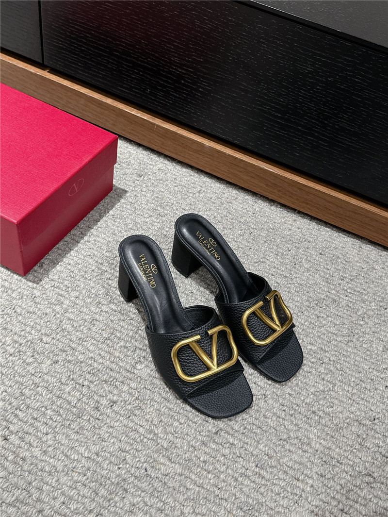 Va1e*ntin0 vlogo signature black leather slide sandals 60mm