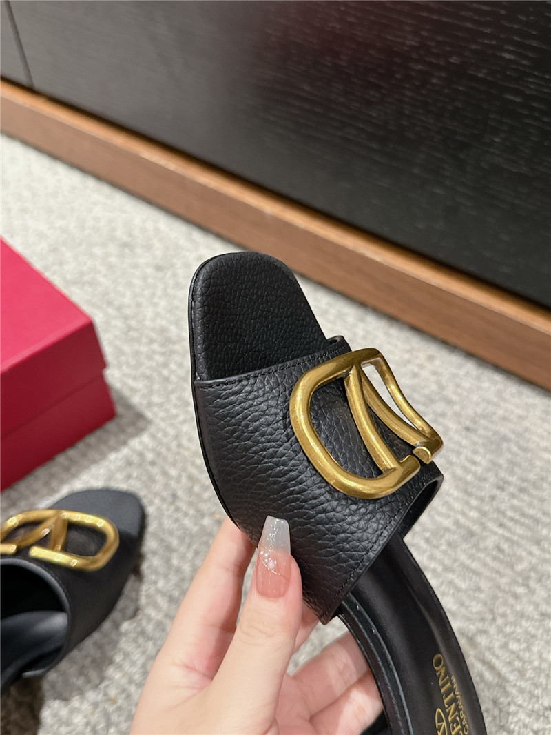 Va1e*ntin0 vlogo signature black leather slide sandals 60mm