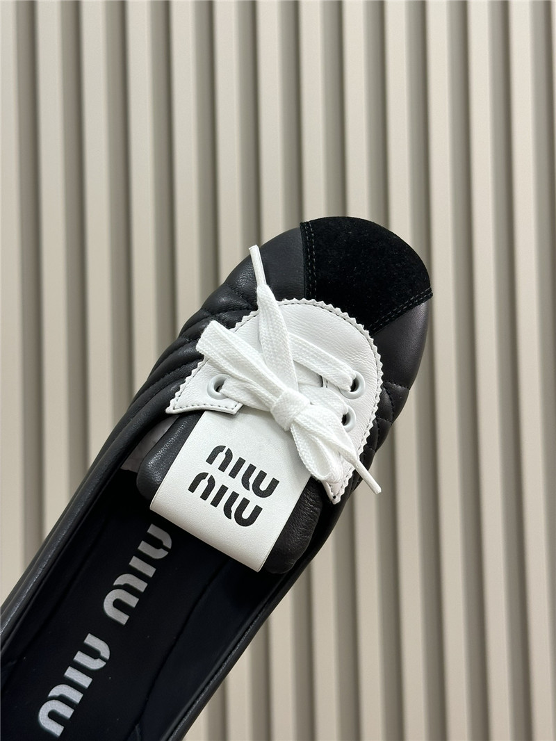 Miu Miu Lace-Up Leather Ballet Flats in Black