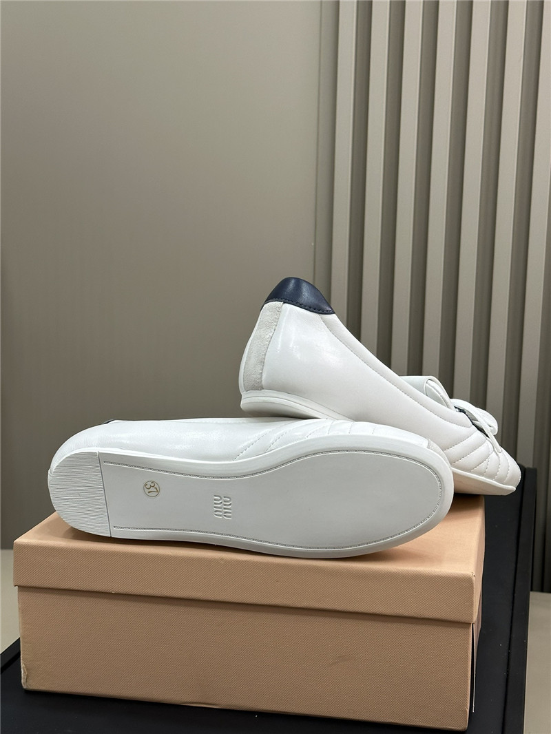 Miu Miu Lace-Up Leather Ballet Flats in White and Navy