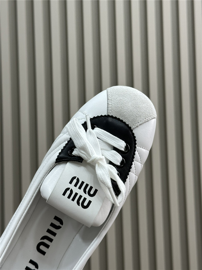 Miu Miu Lace-Up Leather Ballet Flats in White and Black