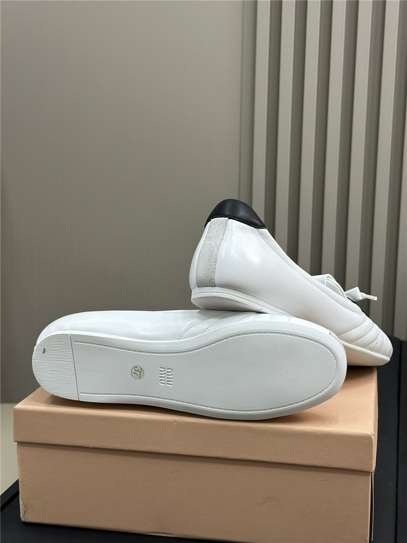 Miu Miu Lace-Up Leather Ballet Flats in White and Black