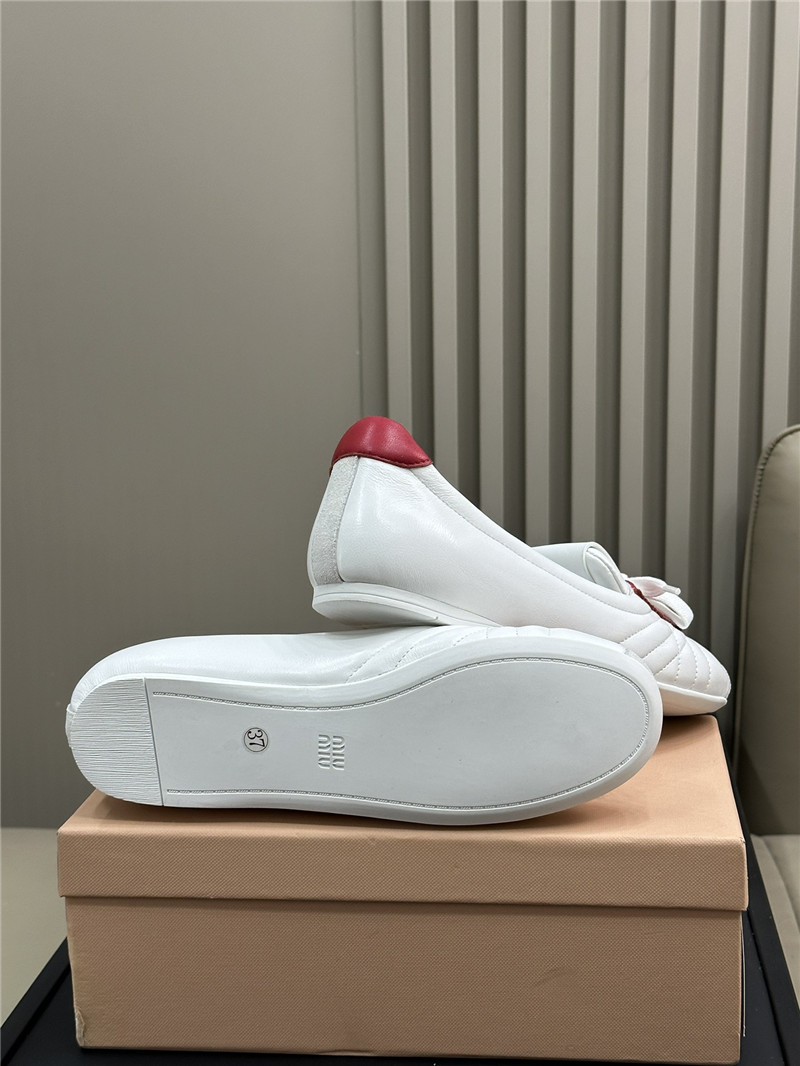 Miu Miu Lace-Up Leather Ballet Flats in White and Red