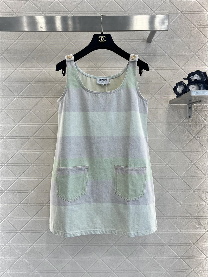 Ch**el contrast striped denim vest dress replica d&g clothing