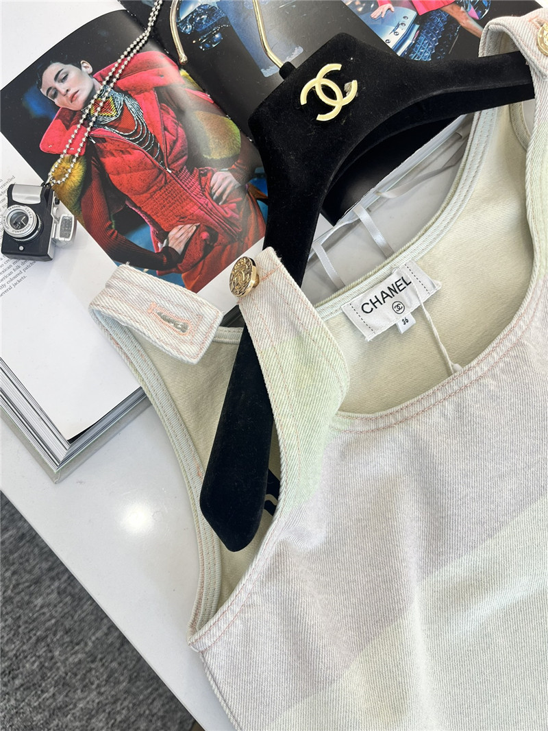 Ch**el contrast striped denim vest dress replica d&g clothing