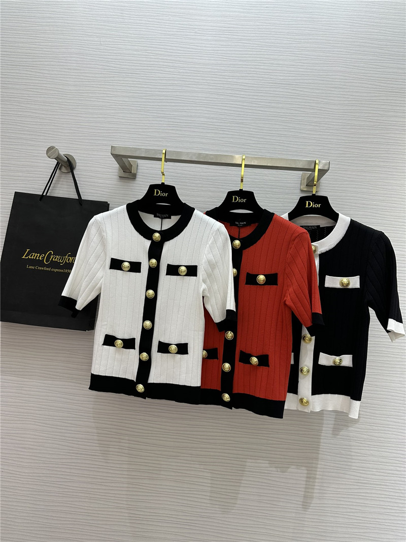 Balmain Short-Sleeve Cropped Cardigan in White