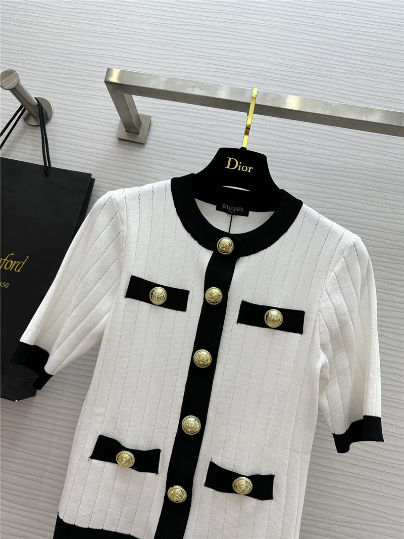 Balmain Short-Sleeve Cropped Cardigan in White