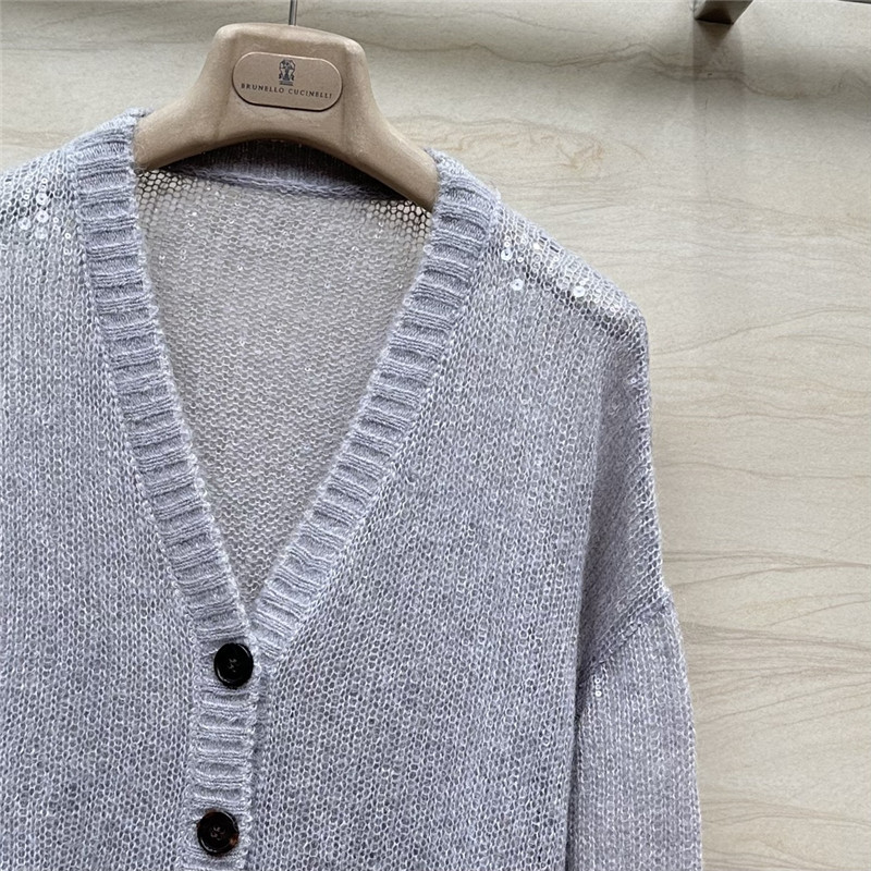 BC V-Neck Sequin Mohair Cardigan Grey