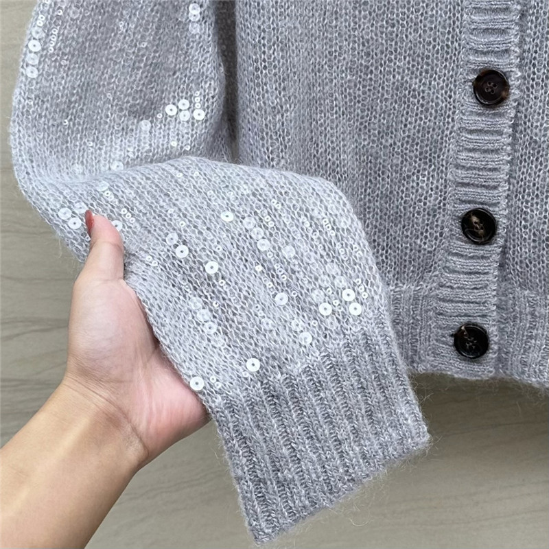 BC V-Neck Sequin Mohair Cardigan Grey