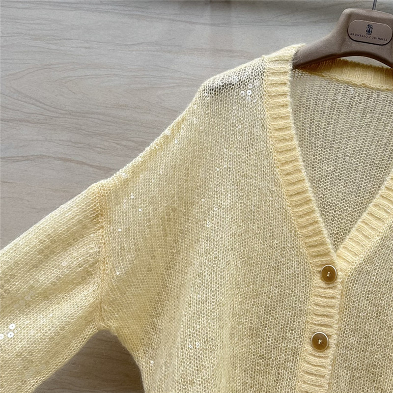 BC V-Neck Sequin Mohair Cardigan Yellow