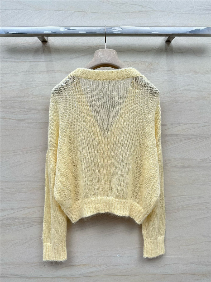 BC V-Neck Sequin Mohair Cardigan Yellow