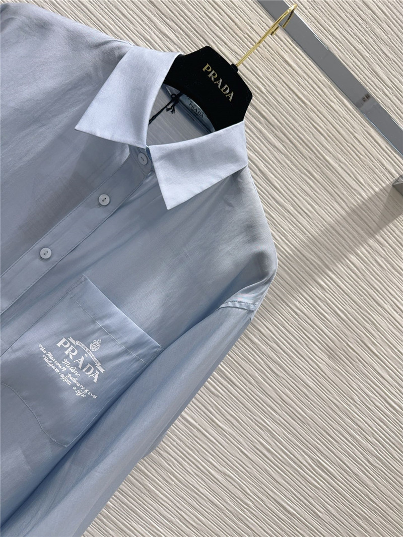 Pra*a silk cotton light micro-transparent shirt replica clothes