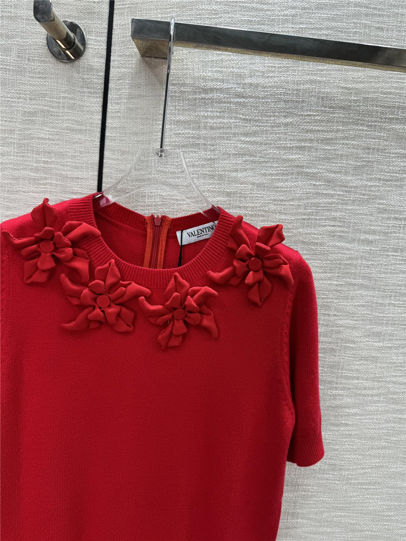 Va1e*ntin0 3d floral knitted short sleeves replica clothing