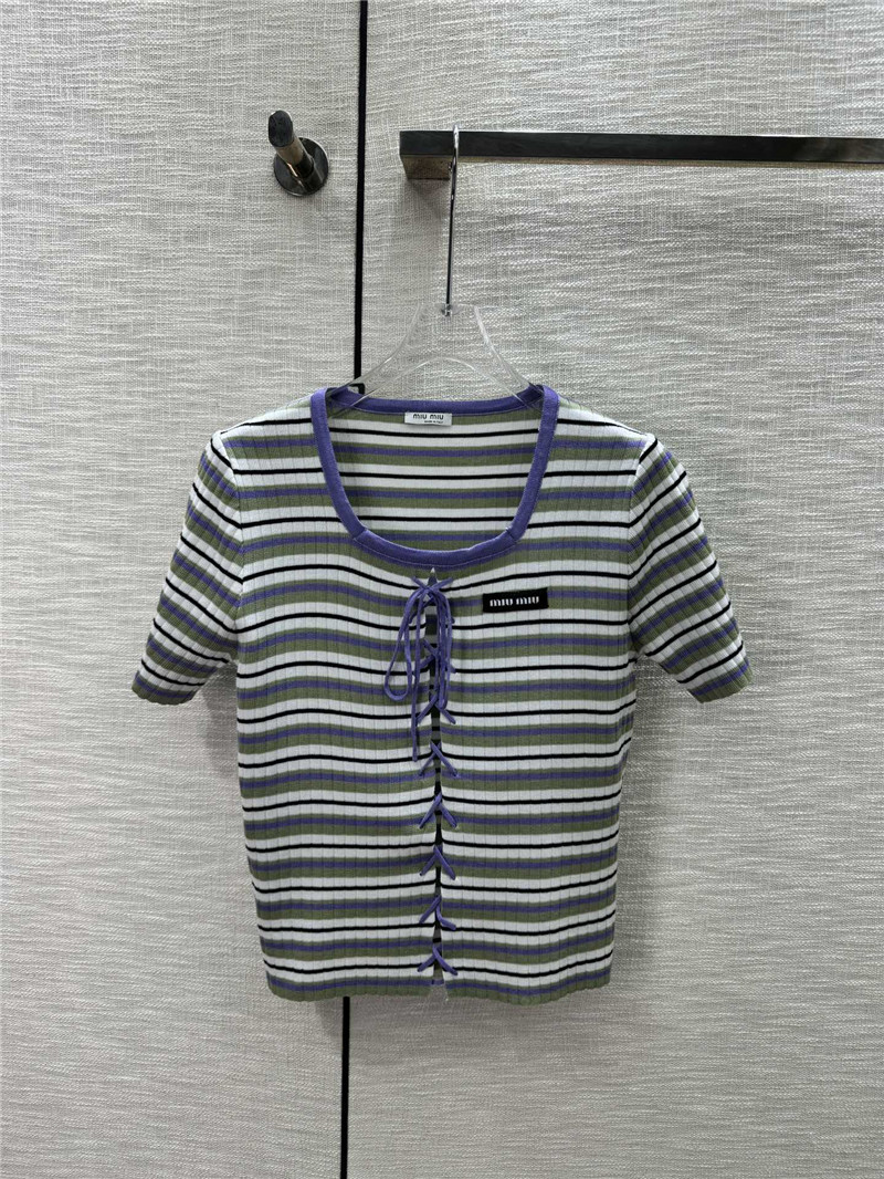 M1um1u contrast striped knitted short sleeves replica designer clothes