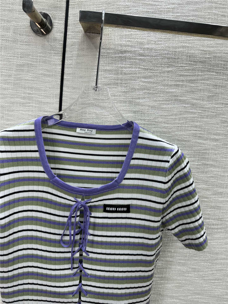 M1um1u contrast striped knitted short sleeves replica designer clothes