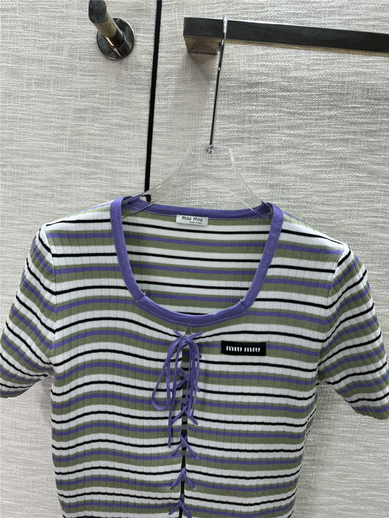 M1um1u contrast striped knitted short sleeves replica designer clothes