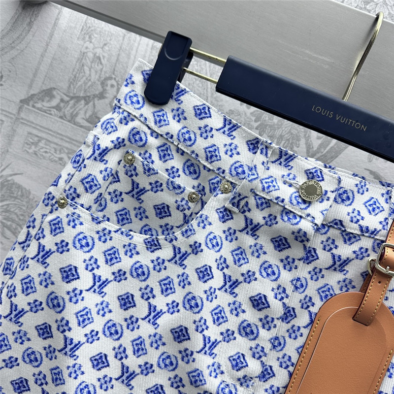 l0vis Vvtt0n lv printed leather brand denim skirt replica clothes
