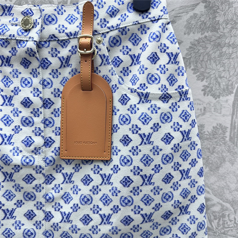 l0vis Vvtt0n lv printed leather brand denim skirt replica clothes