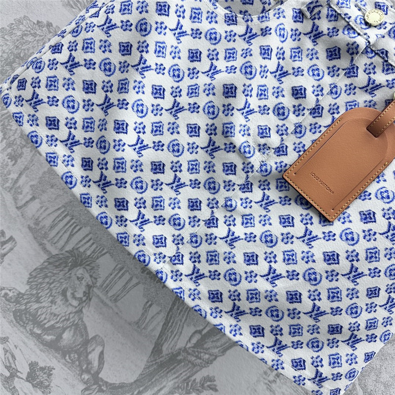 l0vis Vvtt0n lv printed leather brand denim skirt replica clothes