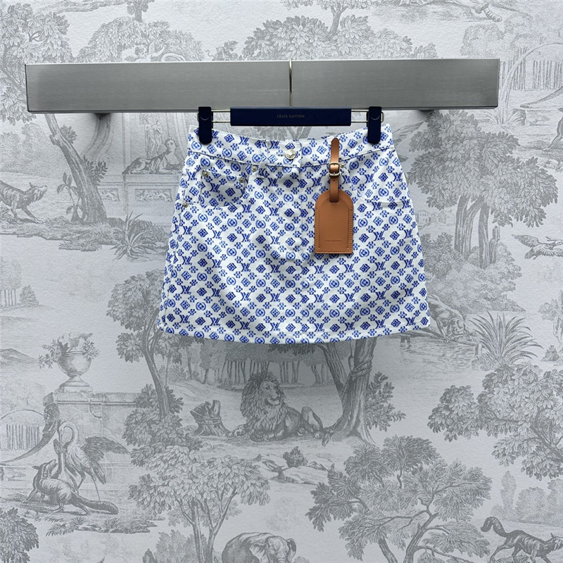 l0vis Vvtt0n lv printed leather brand denim skirt replica clothes