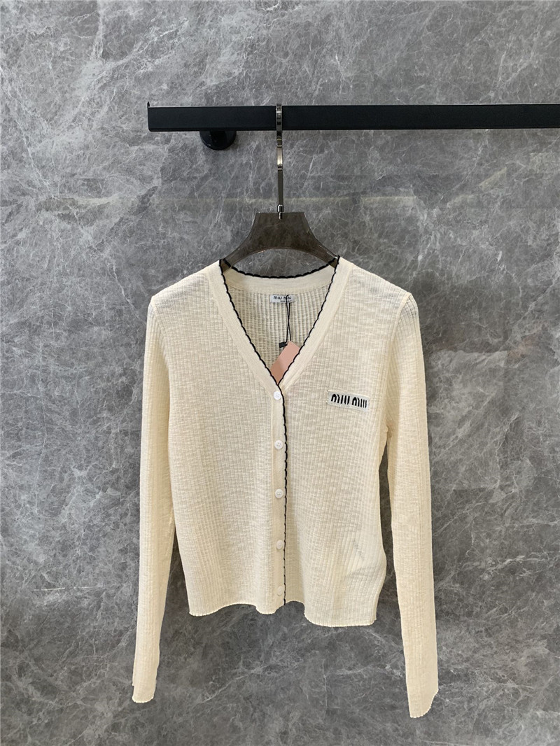 M1um1u micro logo v-neck lace knitted cardigan replicas clothes