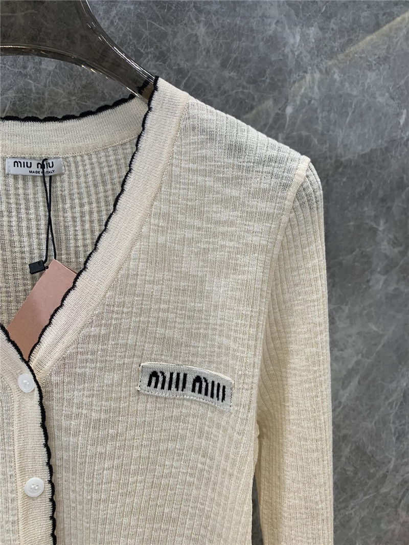 M1um1u micro logo v-neck lace knitted cardigan replicas clothes