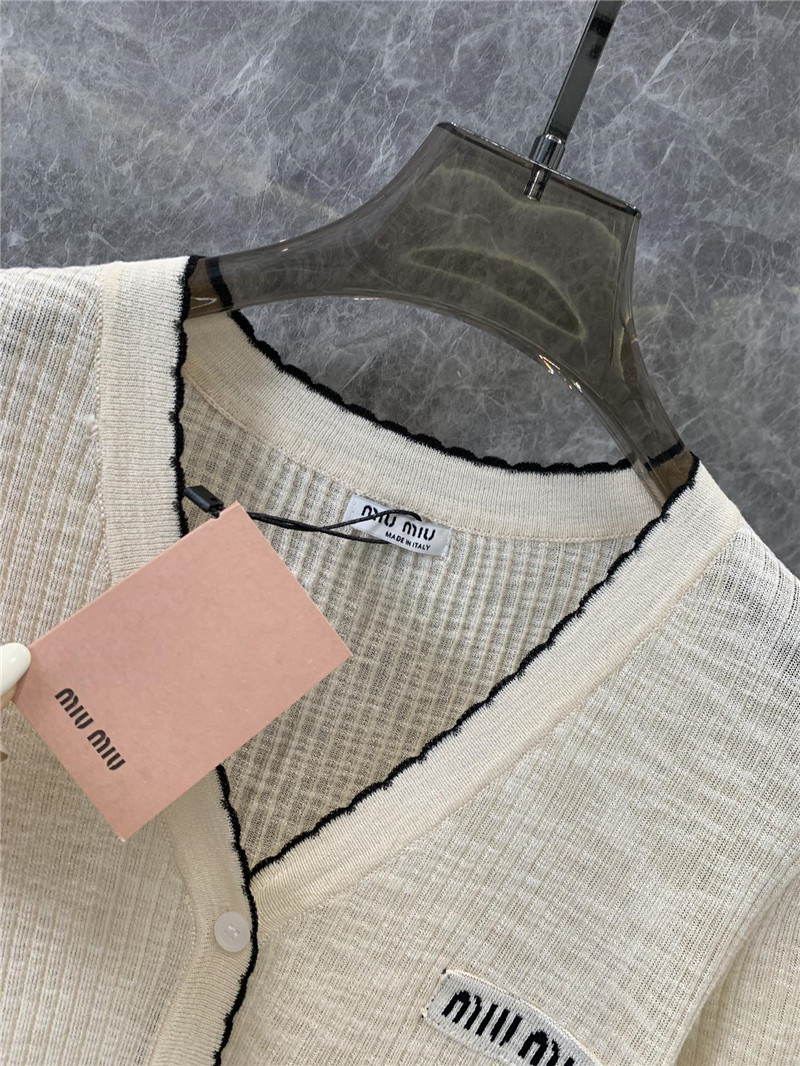 M1um1u micro logo v-neck lace knitted cardigan replicas clothes