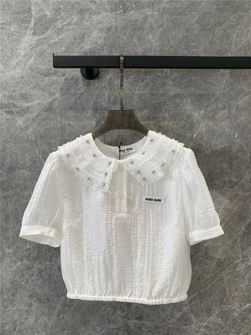 m1um1u D1am0nd collar short-sleeved top replicas clothes
