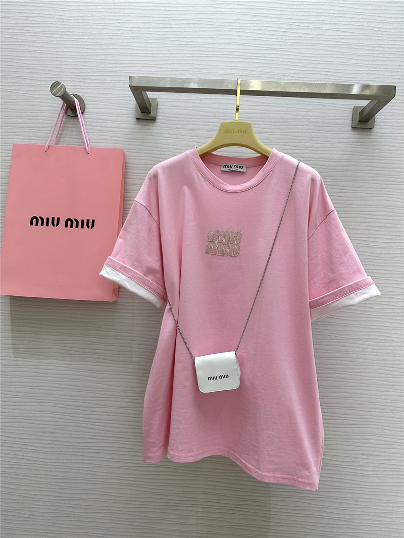 M1um1u beaded contrast color t-shirt replica clothing sites