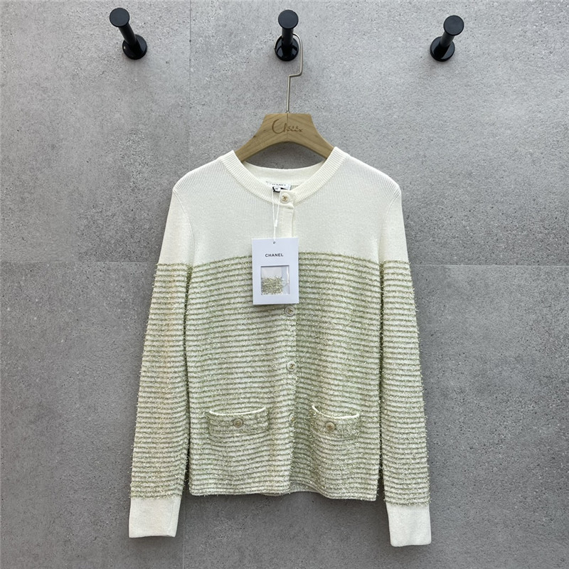 Ch**el striped contrast gold thread knitted cardigan replica clothes