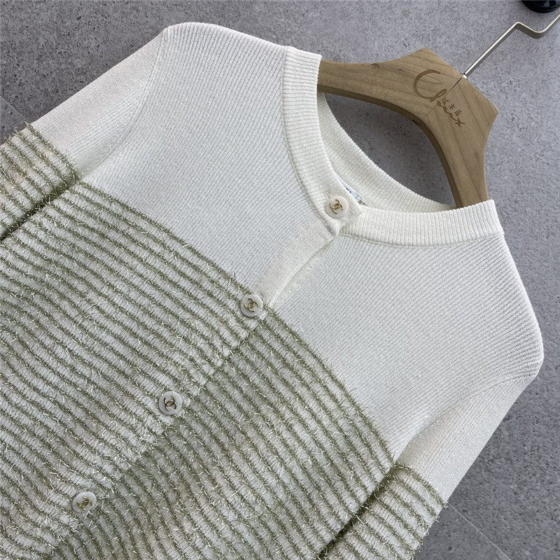 Ch**el striped contrast gold thread knitted cardigan replica clothes