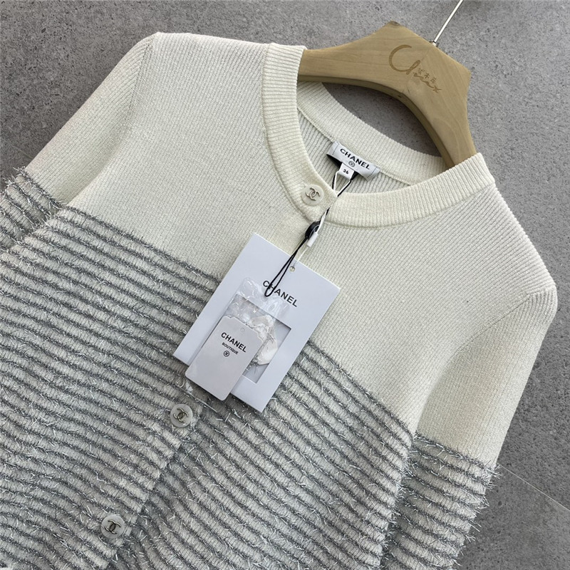 Ch**el striped contrast gold thread knitted cardigan replica clothes