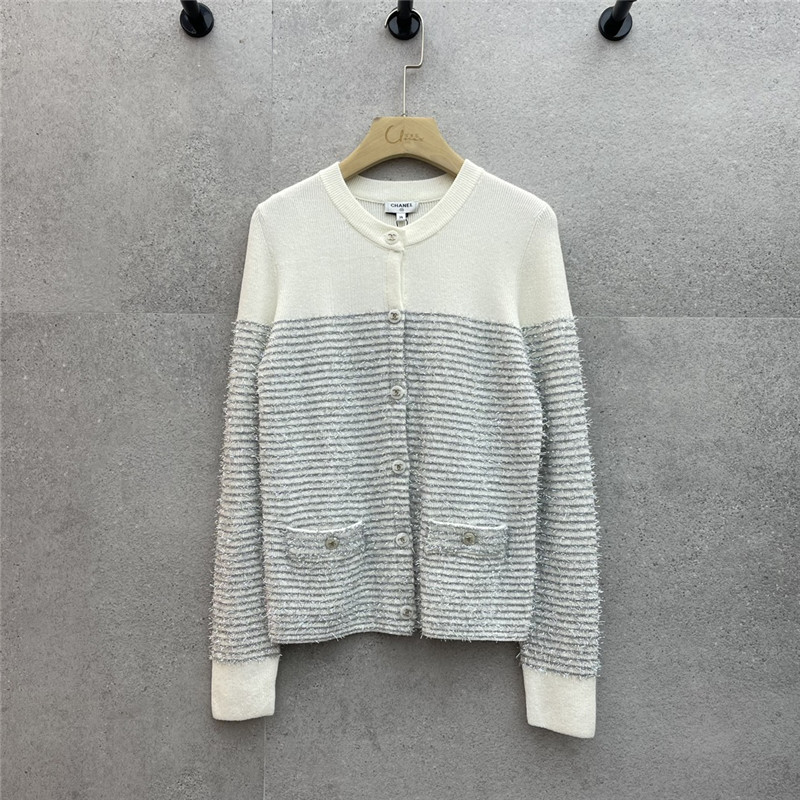 Ch**el striped contrast gold thread knitted cardigan replica clothes