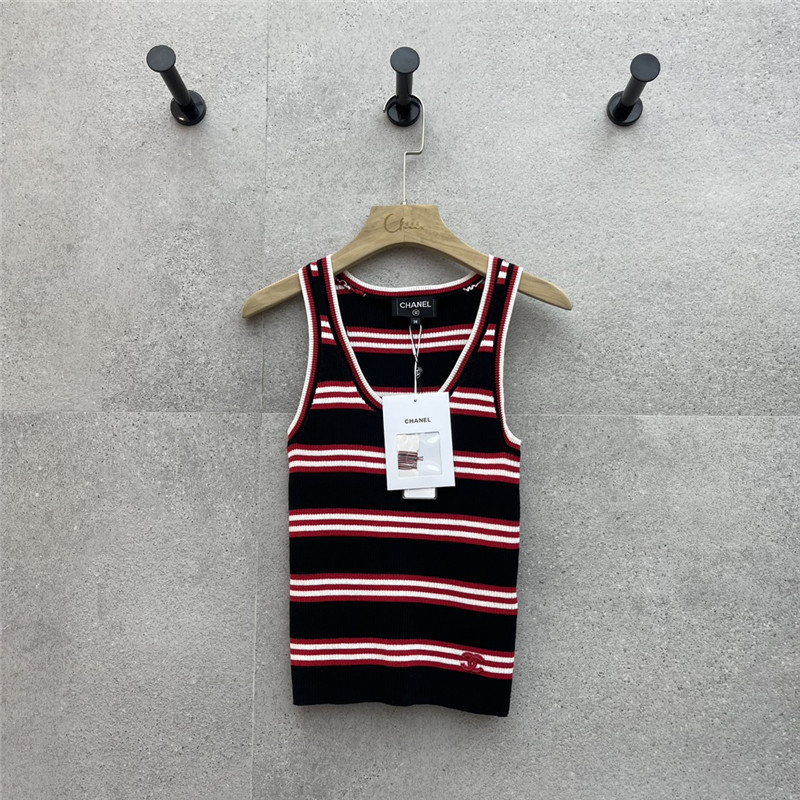 Ch**el contrast striped knitted vest replicas clothes