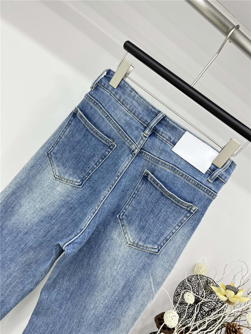 Pra*a classic rhinestone inverted triangle jeans replica clothing