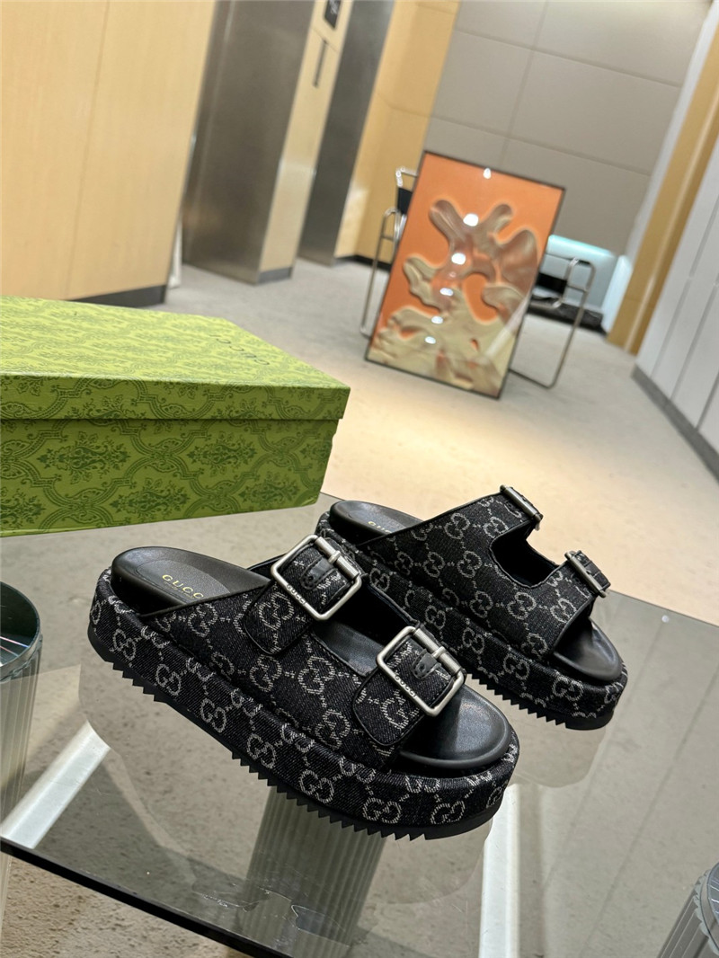 Gvc*1 platform strap sandals in black oblique denim canvas