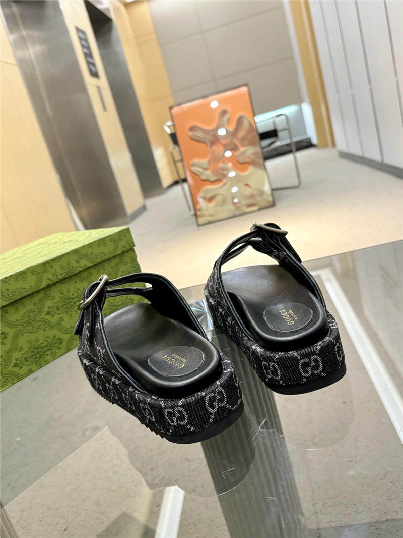 Gvc*1 platform strap sandals in black oblique denim canvas