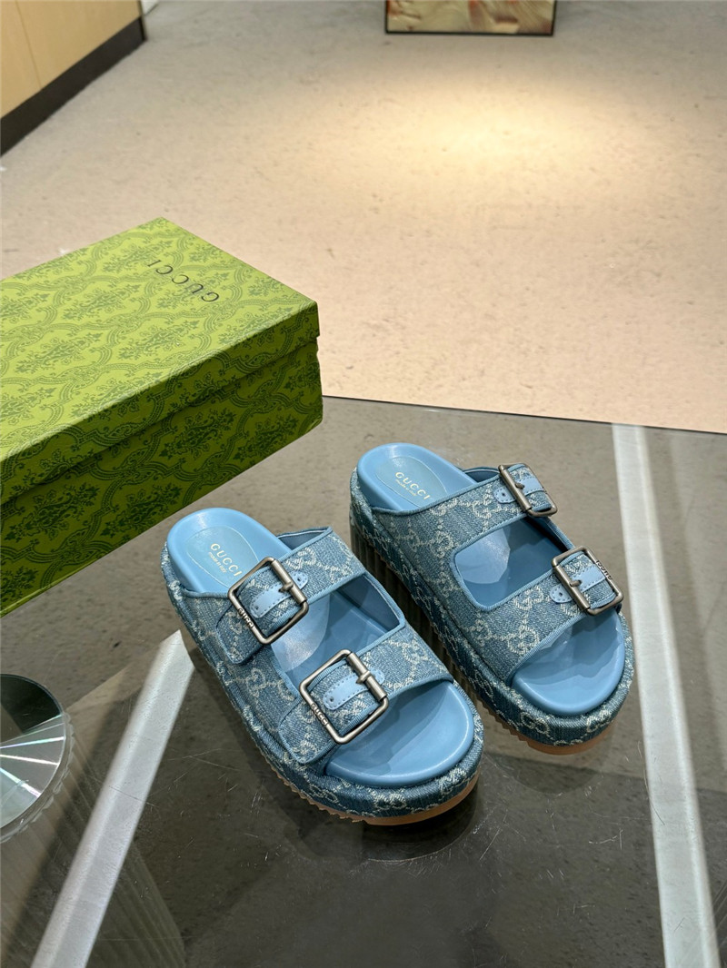 Gvc*1 platform strap sandals in blue oblique denim canvas