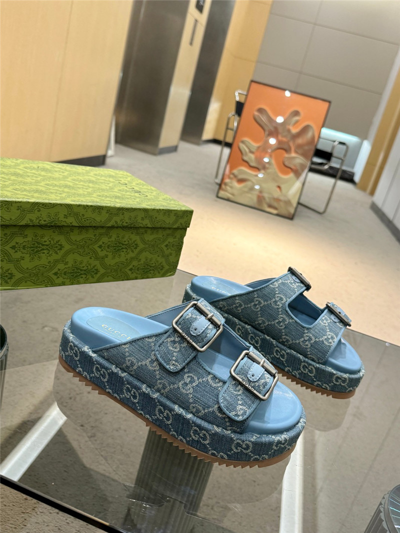 Gvc*1 platform strap sandals in blue oblique denim canvas