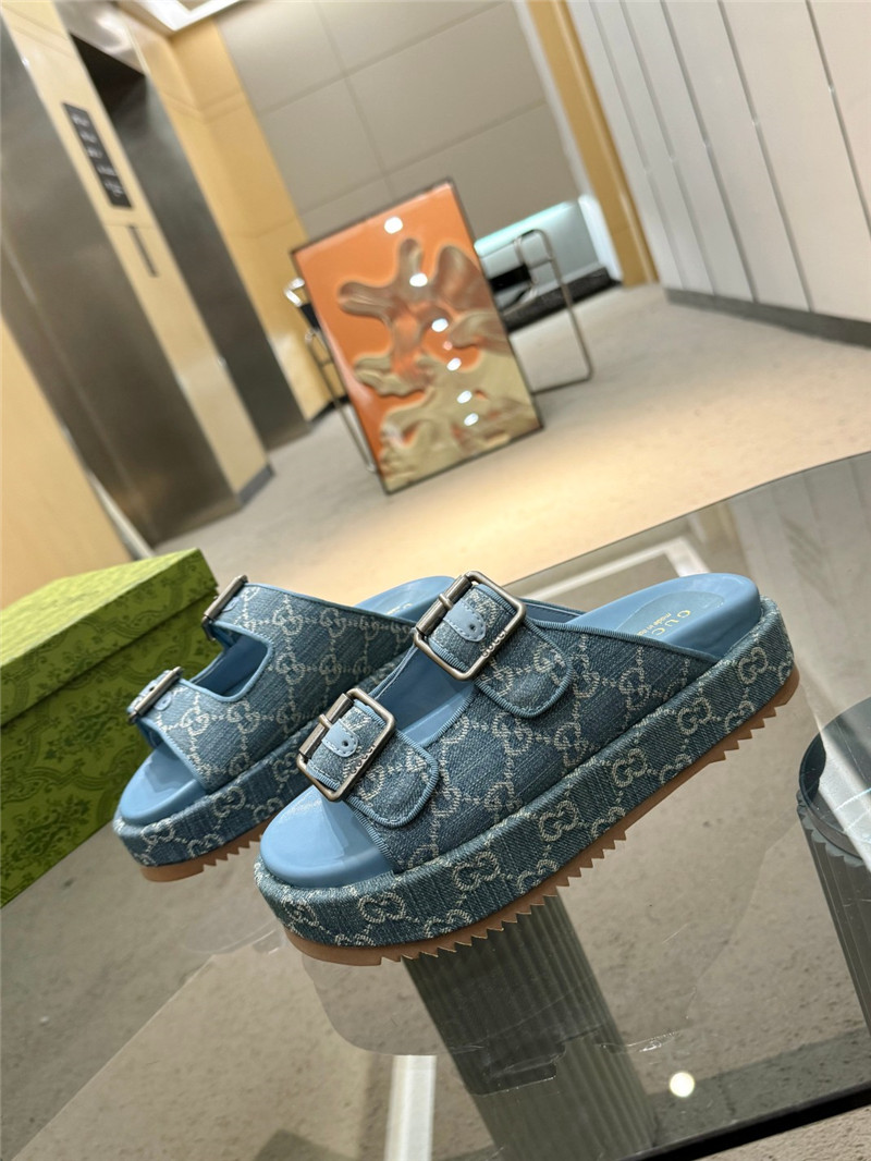 Gvc*1 platform strap sandals in blue oblique denim canvas