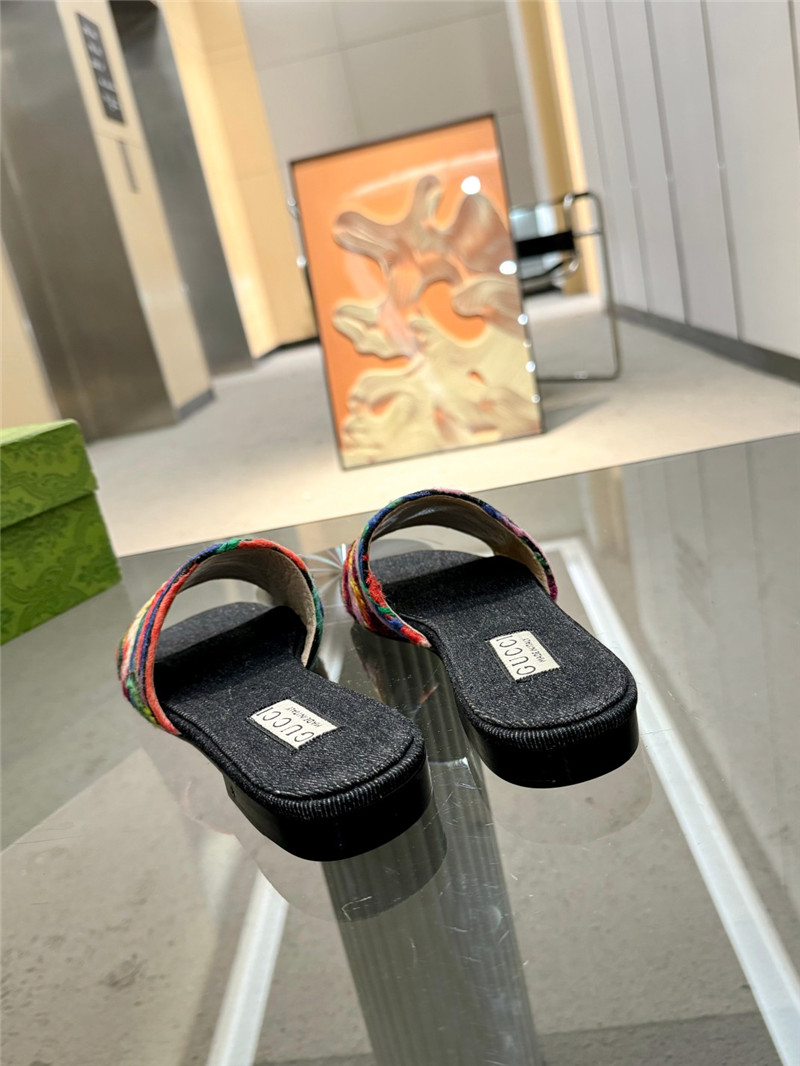 Gvc*1 floral embroidered slide sandals in black denim