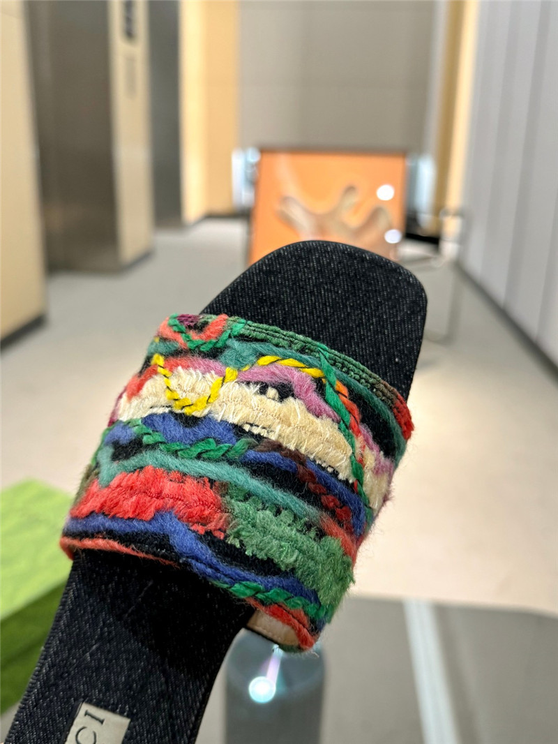 Gvc*1 floral embroidered slide sandals in black denim