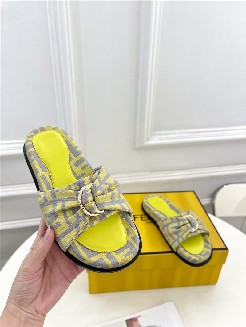 F**di feel grey & yellow ff jacquard slides