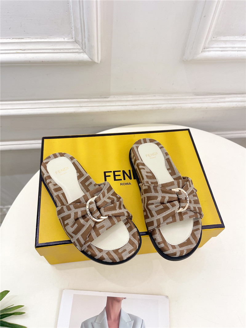 F**di feel brown and white ff jacquard slides