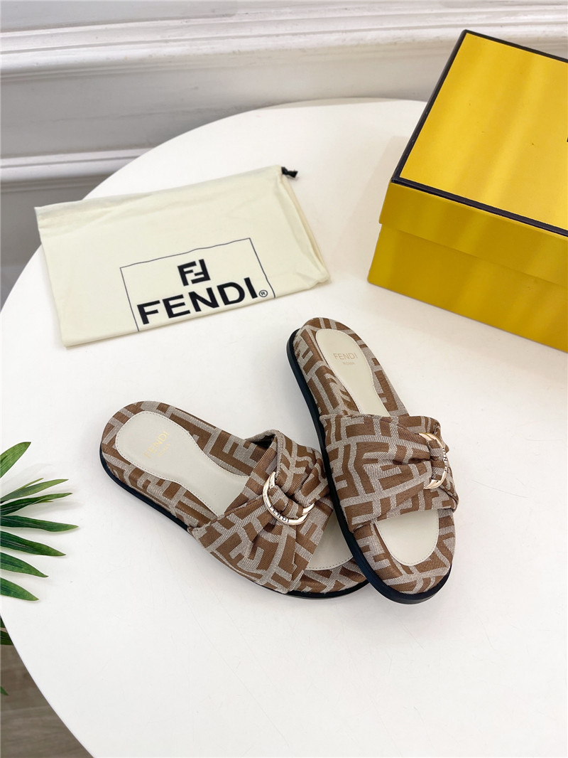 F**di feel brown and white ff jacquard slides