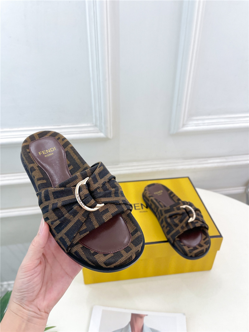 F**di feel brown ff jacquard slides